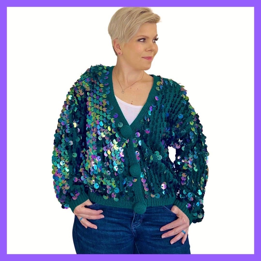 Carole Little Vintage Sequin Cardigan Sweater (Size Large)